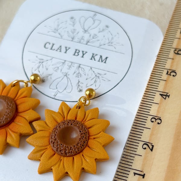 Sunflower Dangle Earrings - 18k Gold Plated Ball - Handmade Summer Jewellery
