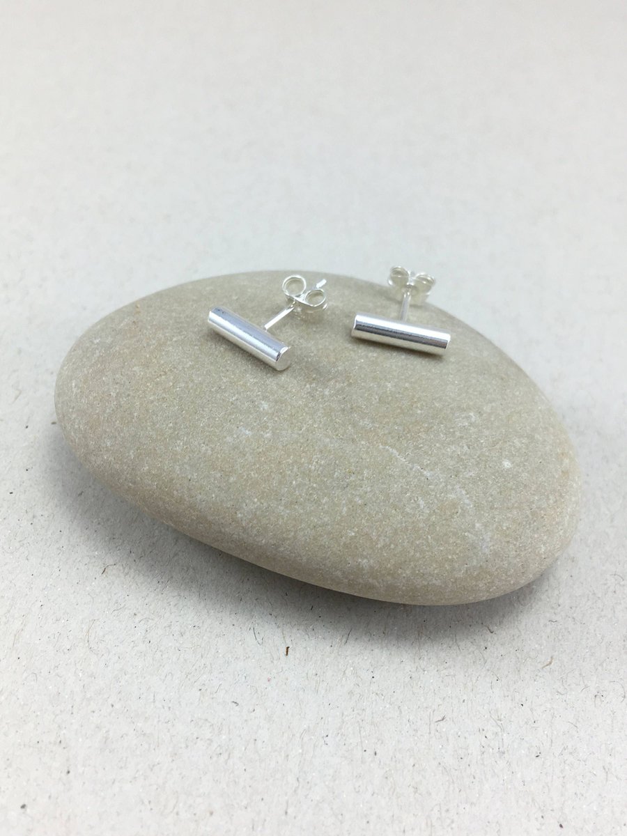 Sterling Silver Stud Earrings, Handmade Silver Bar Earrings