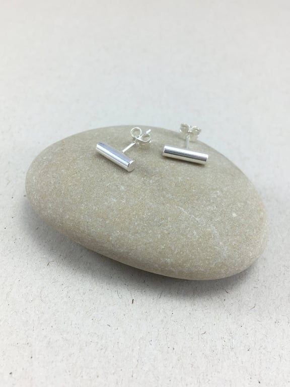Sterling Silver Stud Earrings, Handmade Silver Bar Earrings