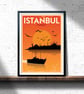 Istanbul retro travel poster, Istanbul wall art, Turkey travel poster - Image 1
