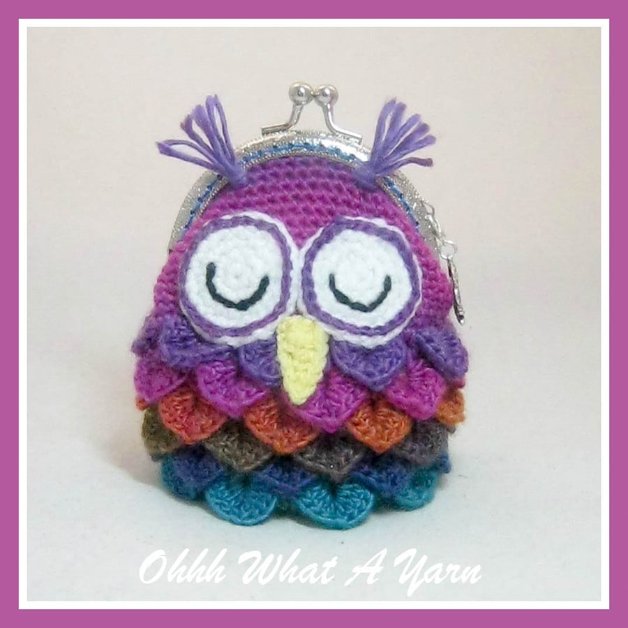 Rainbow crochet owl coin purse with owl charm