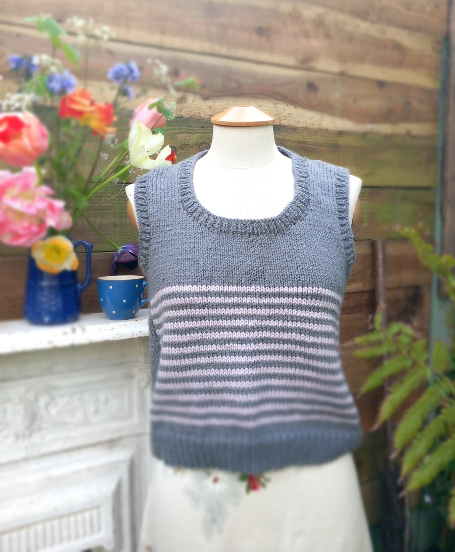 Hand knitted tank top small 10 to 12  medium grey and lavender grey