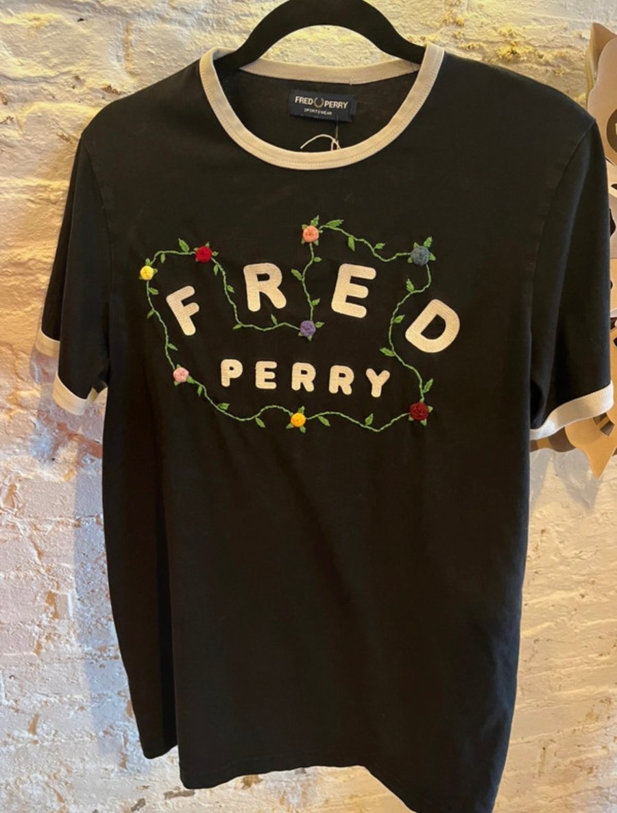 Hand-Embroidered Black Fred Perry T-Shirt