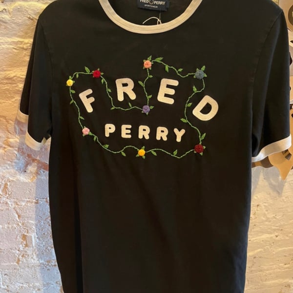 Hand-Embroidered Black Fred Perry T-Shirt