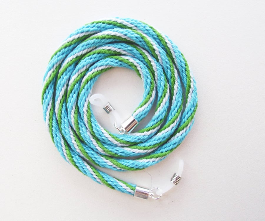 Glasses Strap or Cord, Kumihimo Braided Cotton , Blue, Green