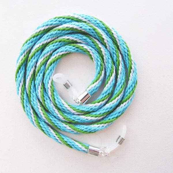 Glasses Strap or Cord, Kumihimo Braided Cotton , Blue, Green