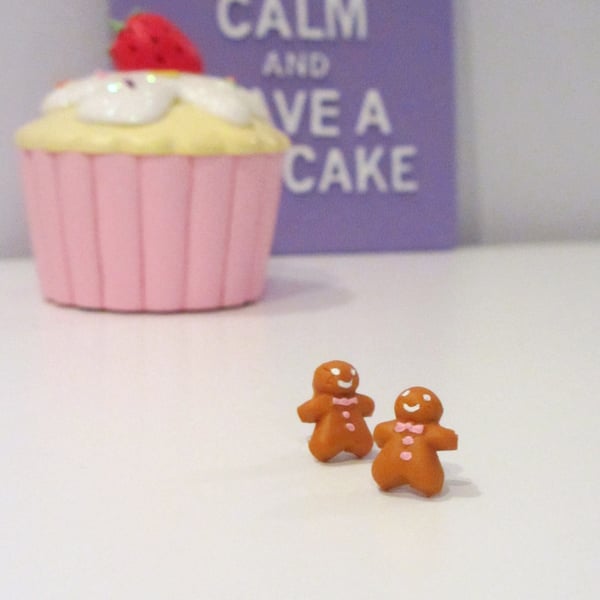 Retro gingerbread man earrings STUD, DROP or CLIP ON, unique, handmade novel