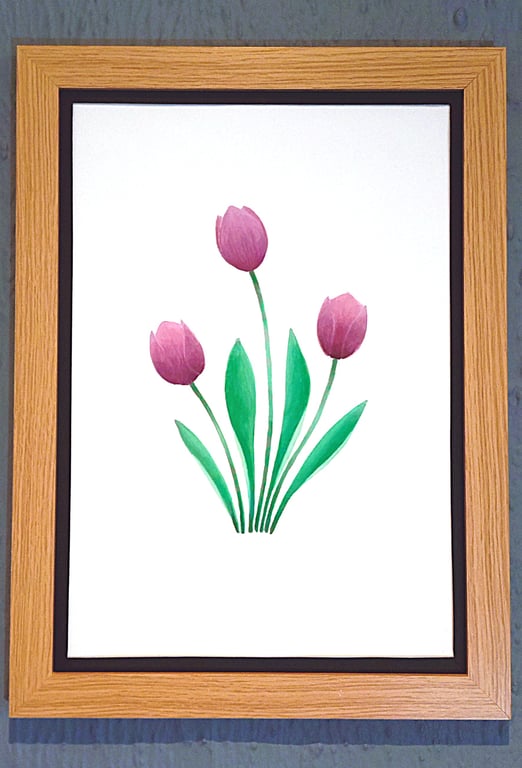 Genuine Made in UK Framed A3 Print Purple Tullips Modern Black Border Wallart