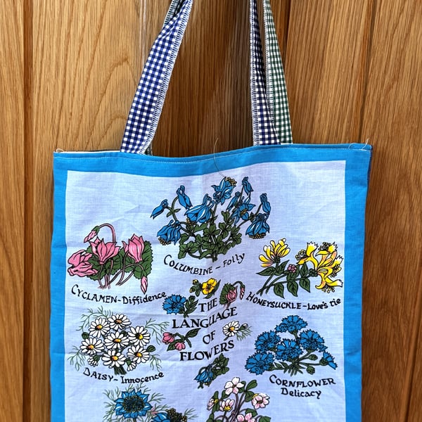 Vintage Tote Bag - lined vintage tea towel tote bag