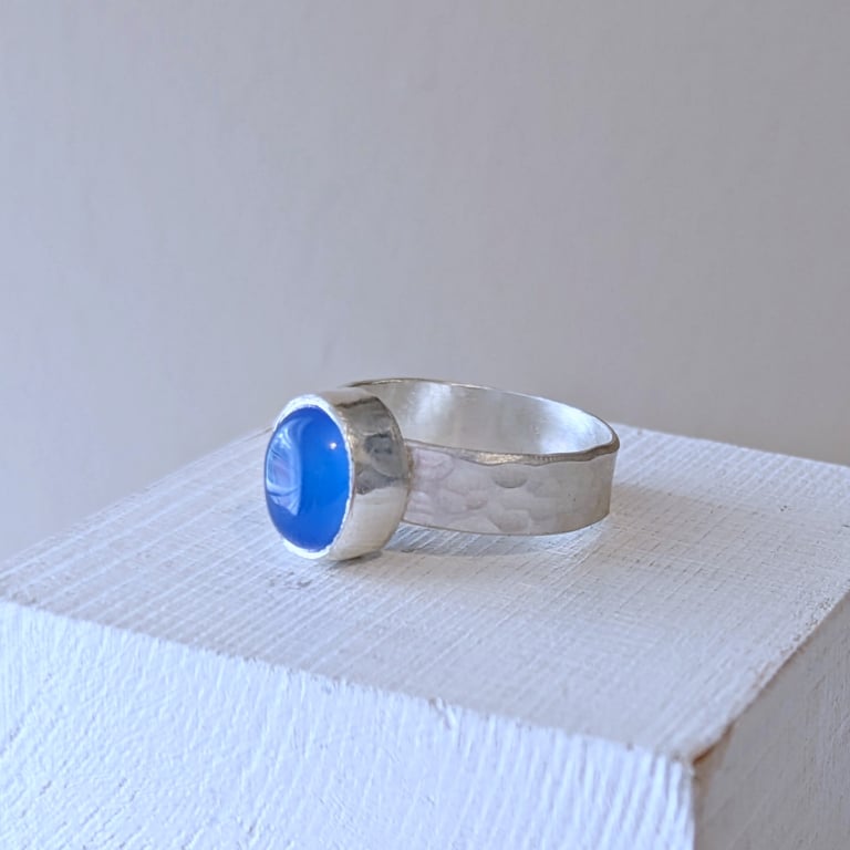 Blue Onyx and Silver Ring - handmade
