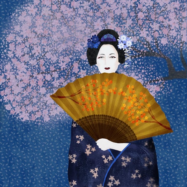 Geisha, blank greetings card