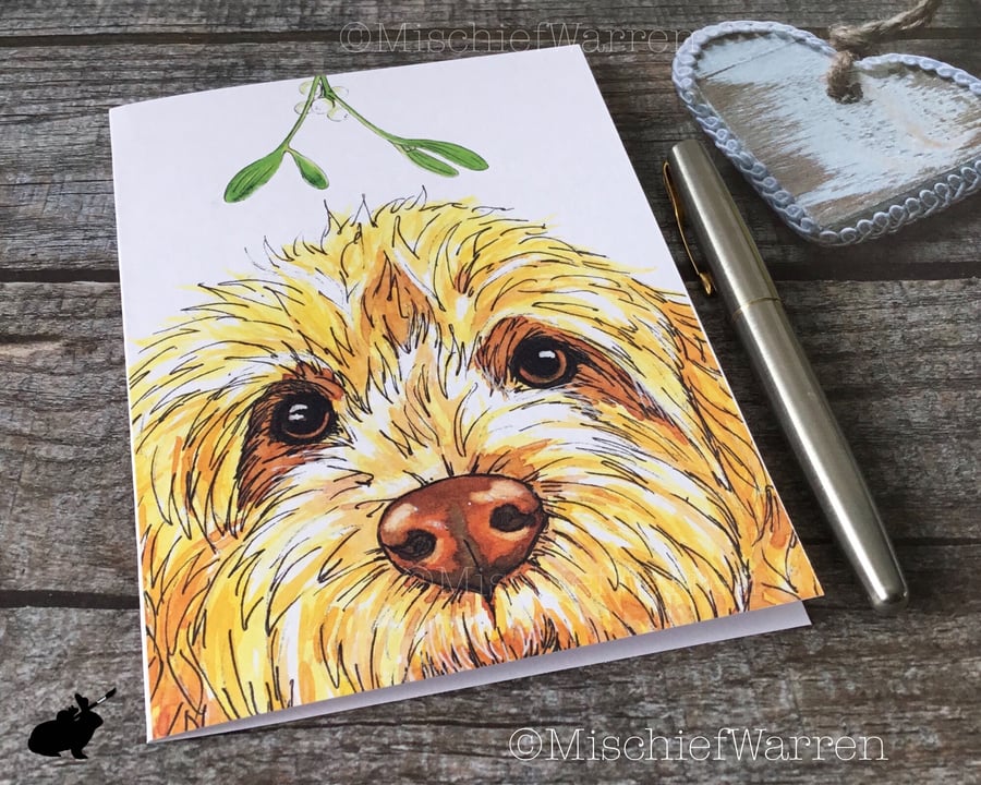 Labradoodle Christmas Card. Golden Doodle dog Christmas card.