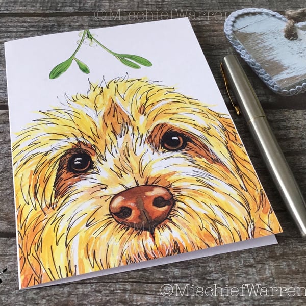 Labradoodle Christmas Card. Golden Doodle dog Christmas card.