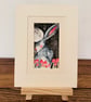Mounted Original Hare Rabbit under the Moon with Mushrooms Watercolour  - Image 1