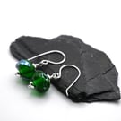 lampwork glass green and silver shard earrings