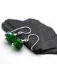 lampwork glass green and silver shard earrings