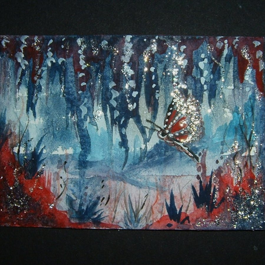 Art painting  original glitter fantasy butterfly scene 157