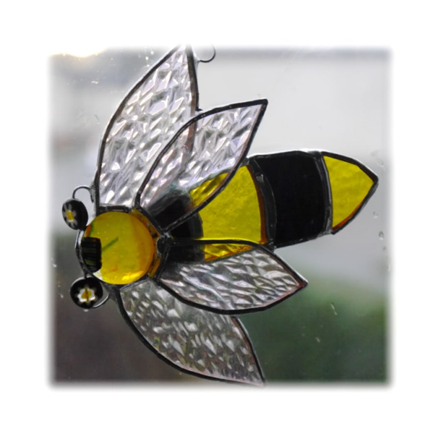 Bee Suncatcher Stained Glass Handmade Bumble Queen Buzz
