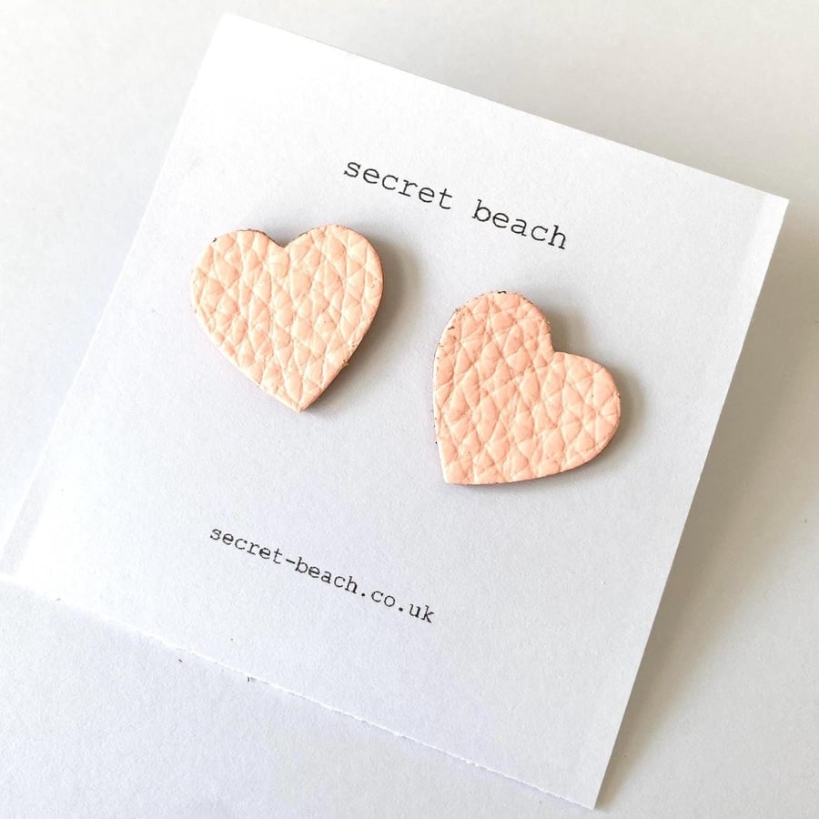 Leather Heart Stud Earrings - Metallic Rose