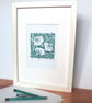Original Lino cut block printed hand printed wildflower September Bindweed