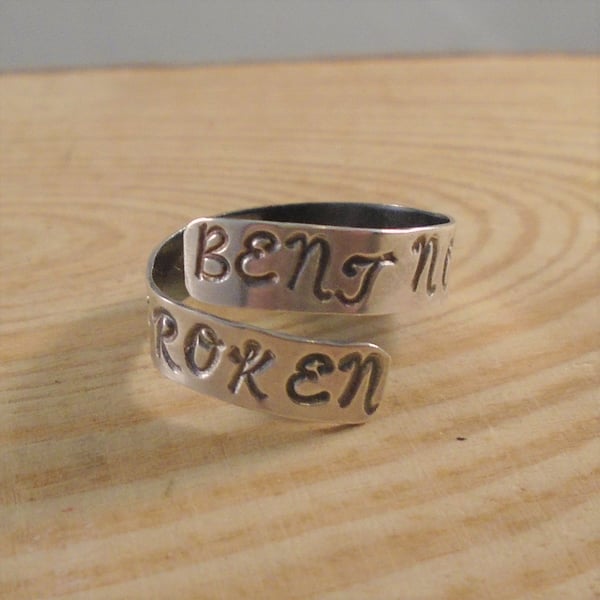 Sterling Silver Stamped Bent Not Broken Adjustable Ring