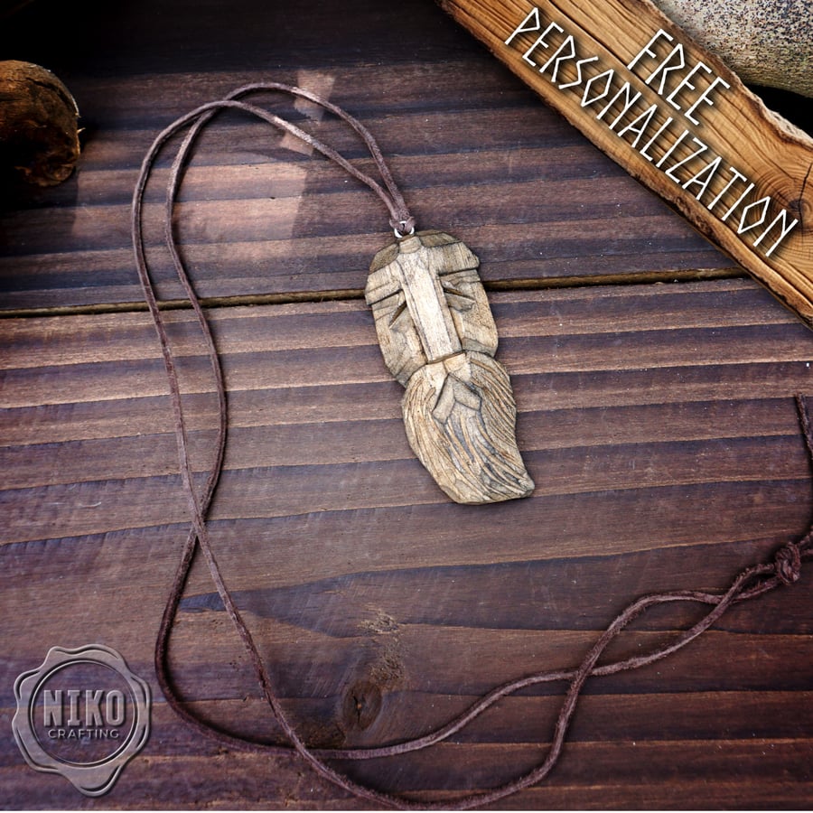 Hand-Carved Viking Pendant - Norse Jewellery. Wooden Necklace - Personaliized