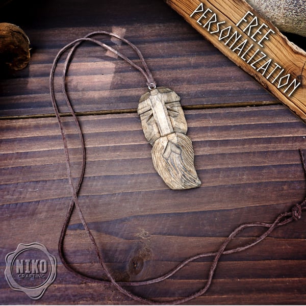 Hand-Carved Viking Pendant - Norse Jewellery. Wooden Necklace - Personaliized