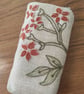 Tissue Holder Beige with embroidered apricot flowers