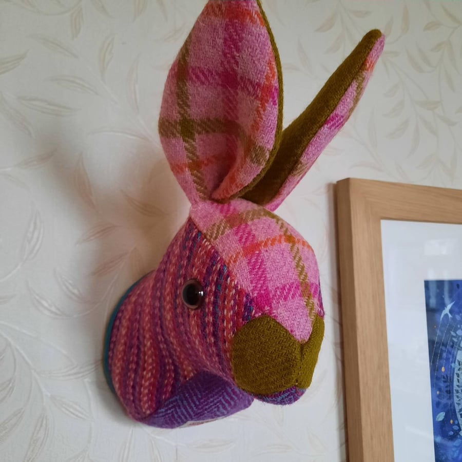 Harris Tweed Faux Rabbit with brown plastic safety eyes.
