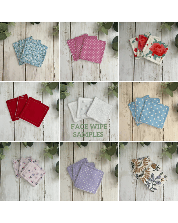 Face Wipe  SAMPLE PACK of 3 - bamboo towelling, dimple fleece & terry towelling