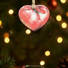 Handmade ceramic heart christmas tree decoration - red bow ornament gift UK