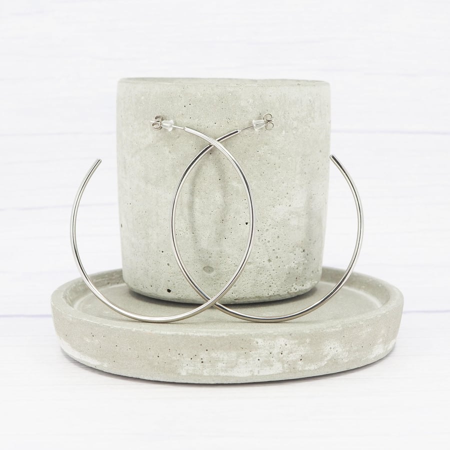 Solid Titanium hoop earrings - 2.75 inch Polished Titanium - Statement earrings 