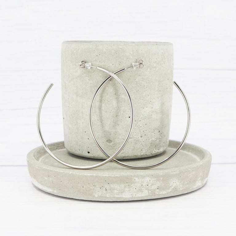 Solid Titanium hoop earrings - 2.75 inch Polished Titanium - Statement earrings 