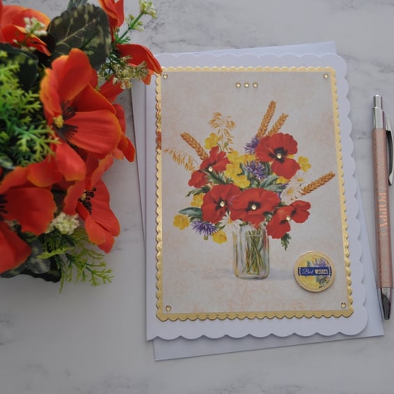 Red Poppies Birthday Card Best Wishes Card 3D Luxury Handmade
