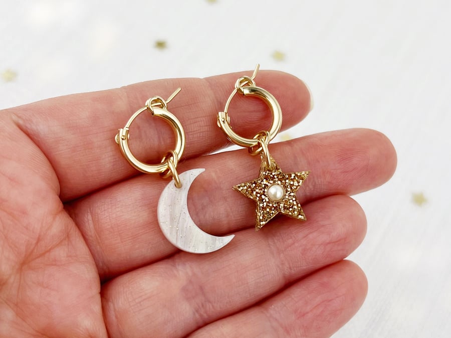 Mini Celestial Asymmetric Mini Hoop Earrings in Gold