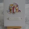 Christmas Card Merry Christmas Teddy Bears Present on Linen 3D Luxury Handmade