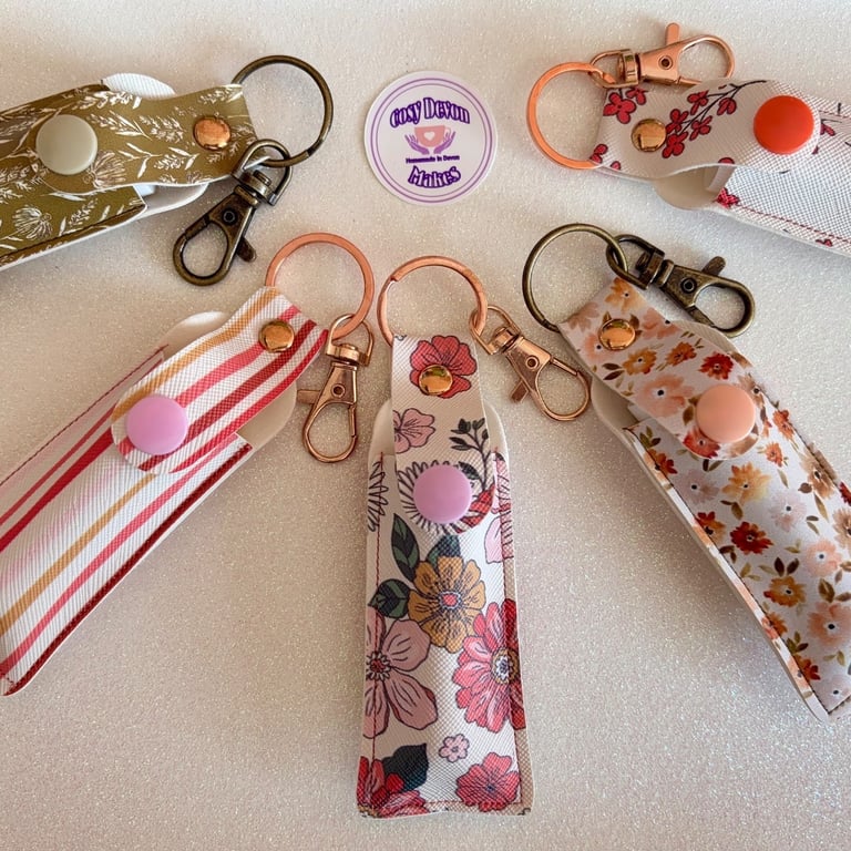 Faux leather lip balm holder keyring 