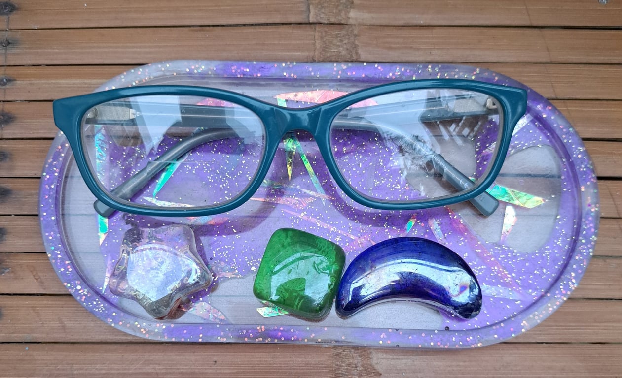 Funky purple glittery tray for cups, glasses, keys or jewellery