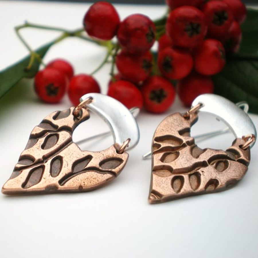 Copper and Silver Leaf Earrings