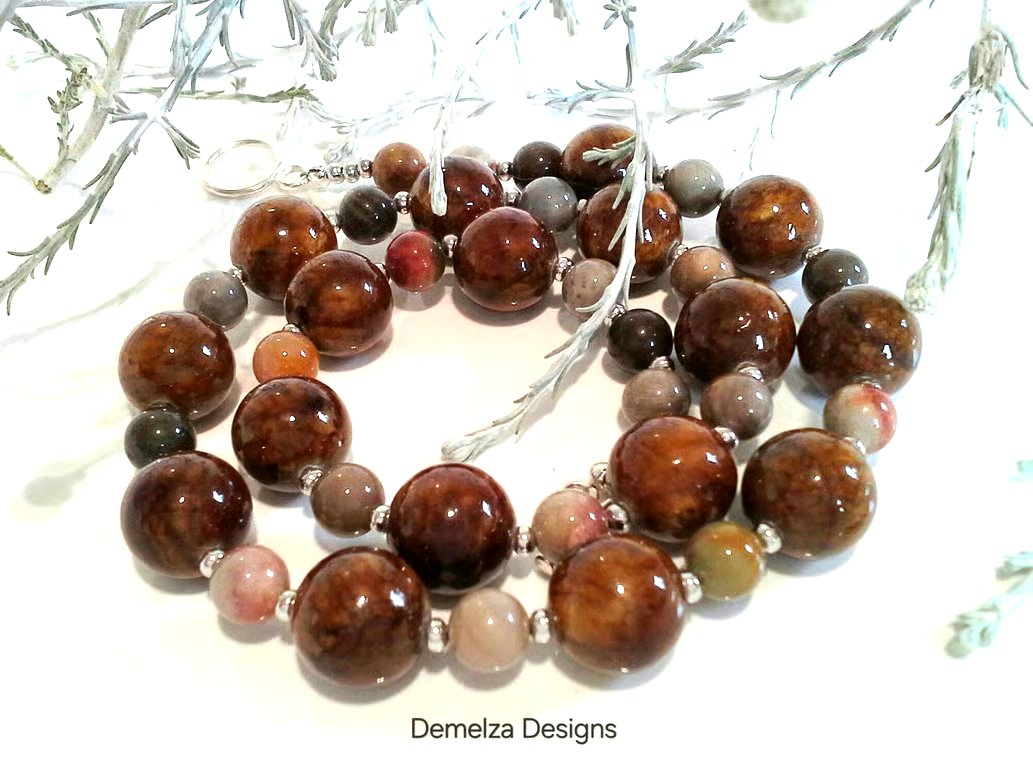 Statement Bronzite & Agate Silver Plate Necklace