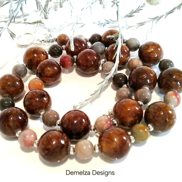 Statement Bronzite & Agate Silver Plate Necklace