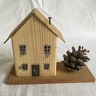 Handmade small wooden house ornament. Handmade wooden gift. Hand-painted wooden 