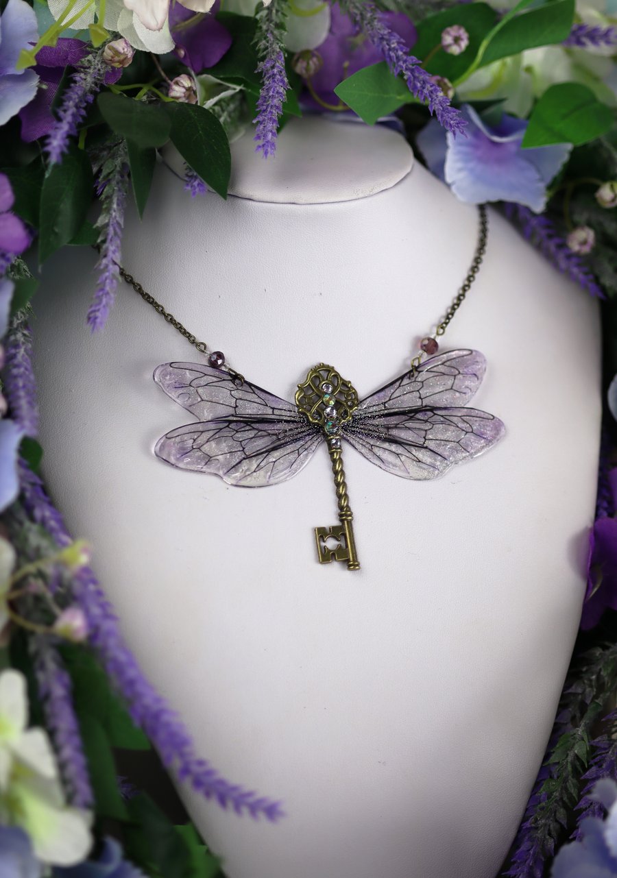 Fairy Wing Key Necklace - Bee Wing Pendant - Bronze Winged Key - Fairycore Gift