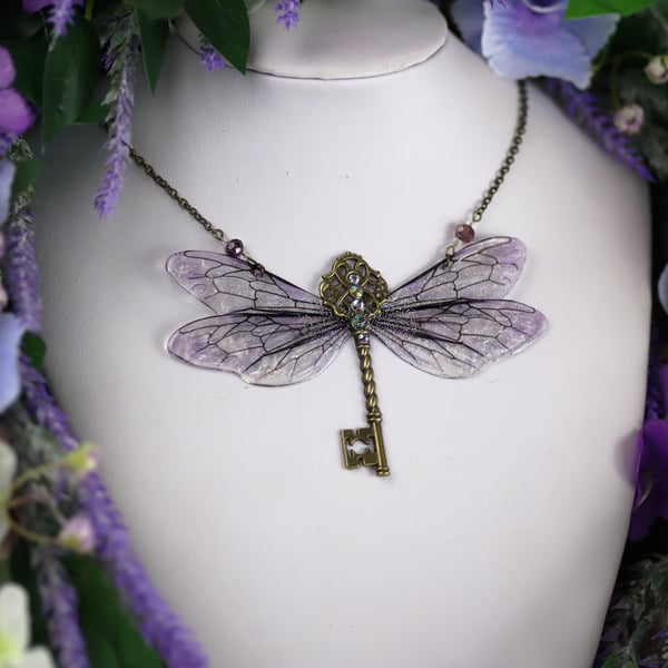 Fairy Wing Key Necklace - Bee Wing Pendant - Bronze Winged Key - Fairycore Gift