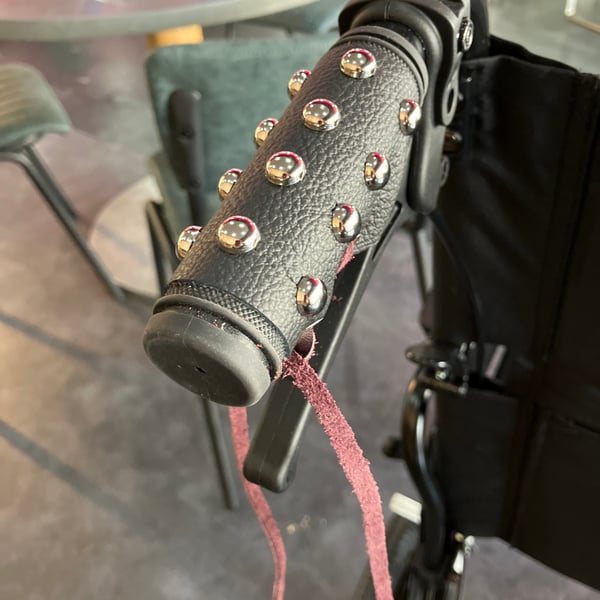 Black Leather Wheelchair Handle Decorations with Chrome Dome Studs