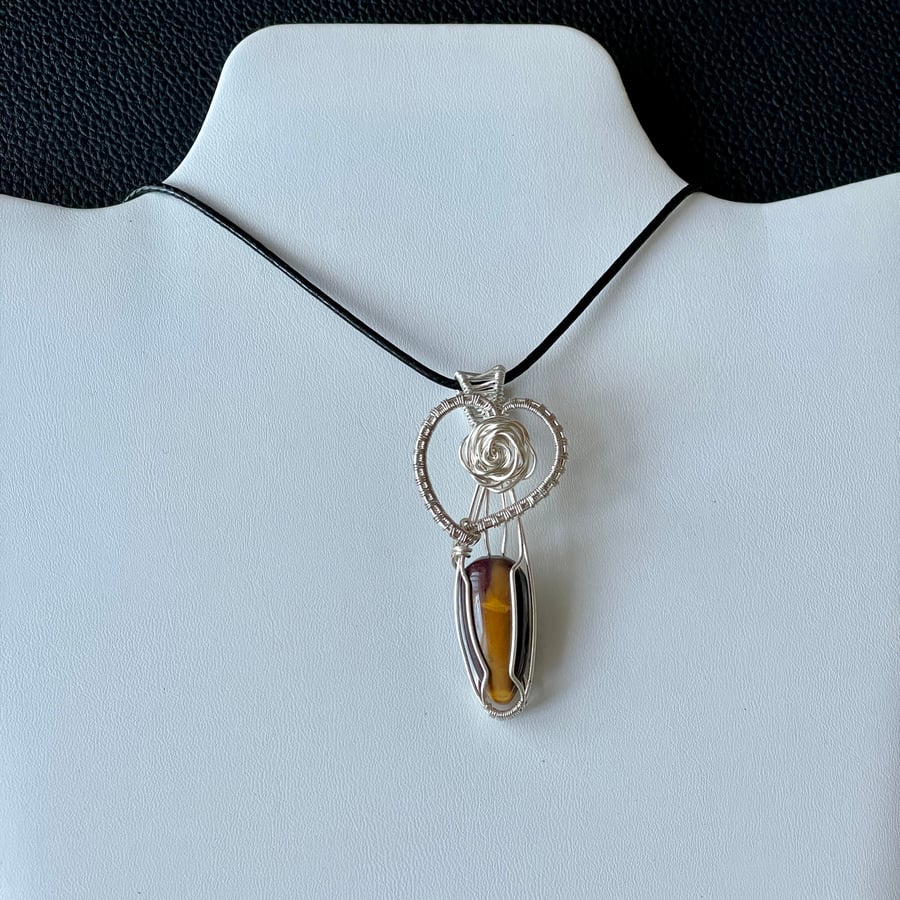 Wire Wrapped Tiger's Eye Rose Heart Pendant