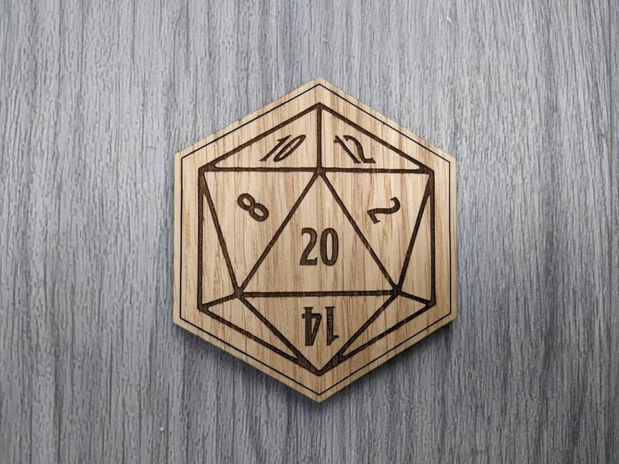 D20 role dice coaster, D&D wooden coaster, role play coasters, minimalist RPG