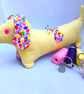 Pin Cushion Sausage Dog in yellow and multi colours - Image 1
