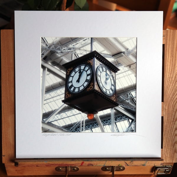 Fine art archival Photography, Glasgow Central Station clock 8 x 8inch Mounted 