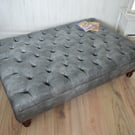 Extra Large Chesterfield Design Button Footstool in Premium Faux Grey Leather